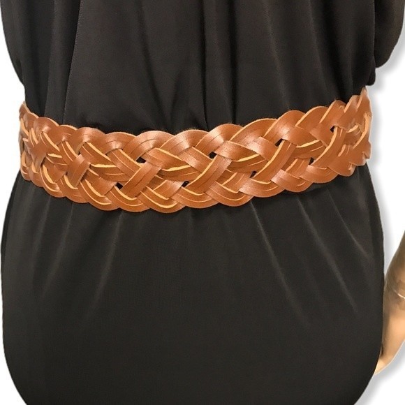 Vintage Woven Wide Belt Brown cognac size Small - Picture 7 of 11